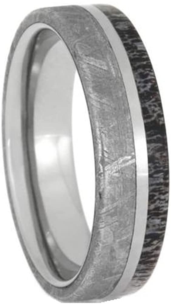 Gibeon Meteorite, Deer Antler 6mm Titanium Comfort-Fit Wedding Band, Size 5