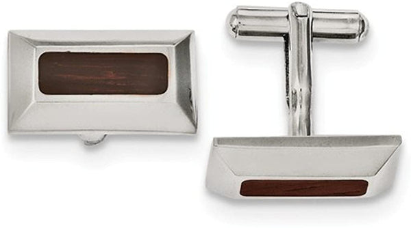 Stainless Steel Wood Inlay Rectangle Cuff Links, 23MMX12MM