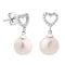 Lush Pearl with Heart CZ Earrings, Rhodium Plated Sterling Silver