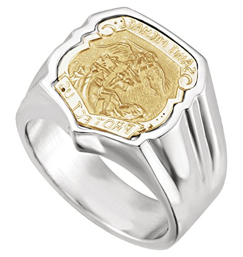 14k Yellow Gold and Sterling Silver St. Michael Shield Ring Size 10
