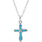 Rhodium Plate Sterling Silver Blue Boy Dedication Dedication Cross Necklace, 14"