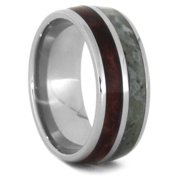 The Men's Jewelry Store (Unisex Jewelry) Green Jade, Redwood Burl Wood 9mm Titanium Comfort-Fit Wedding Band