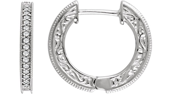 Diamond Milgrain Hoop Earrings, Rhodium-Plated 14k White Gold (1/5 Ctw, Color H+, Clarity I1)