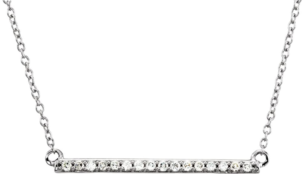 16-Stone Diamond Bar Rhodium Plate 14k White Gold Pendant Necklace, 18" (.16 Cttw, H+ Color, I2 Clarity)