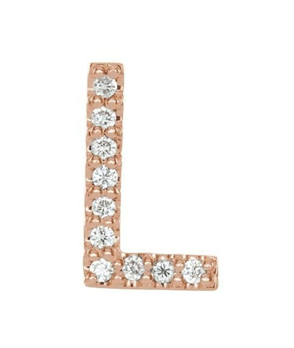 14k Rose Gold Diamond Letter 'L' Initial Stud Earring (Single Earring) (.04 Ctw, GH Color, I1 Clarity)