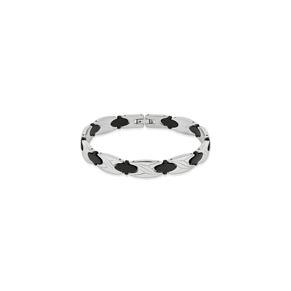 Men's Stainless Steel Black Rubber Design Bracelet, 9"