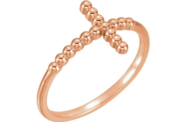 Granulated Sideways Cross 14k Rose Gold Ring, Size 7