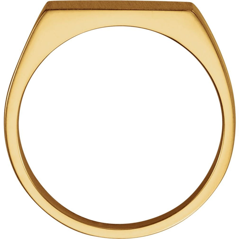 Men's 10k Yellow Gold Satin Brushed Rectangle Solid Back Signet Ring, 11x15mm