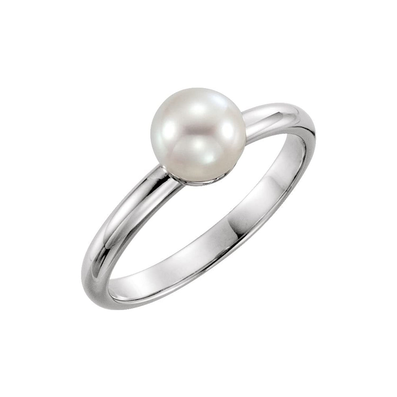 Platinum White Freshwater Cultured Pearl Solitaire Ring, (6.5-7mm) Size 7