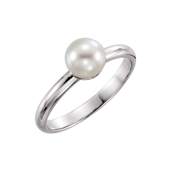 White Freshwater Cultured Pearl Solitaire Ring, Rhodium-Plated 14k White Gold (6.5-7mm) Size 7