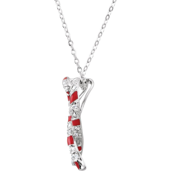 Rhodium Plate Sterling Silver 'The Candy Cane Legend' J for Jesus CZ Necklace, 18"