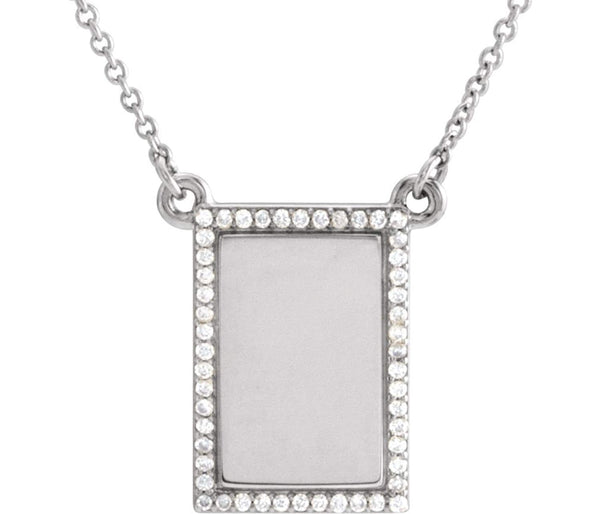 Diamond Bar Engravable Necklace, Rhodium-Plated 14k White Gold, 18" ( 0.125 Ctw, G-H Color, I1 Clarity)