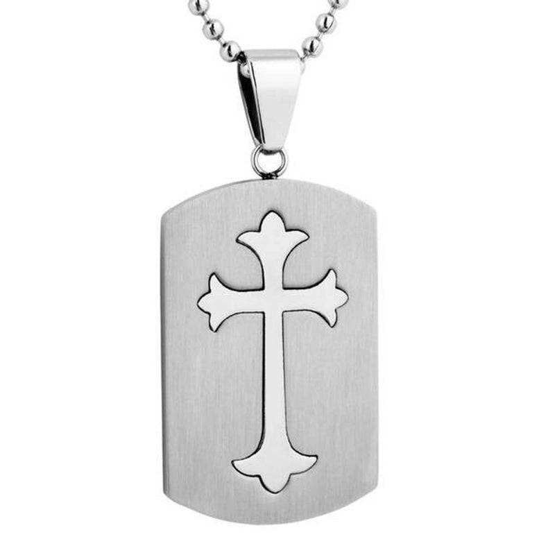 Men's Dual-Finish Cross Dog Tag Pendant Necklace, Stainless Steel, 24"