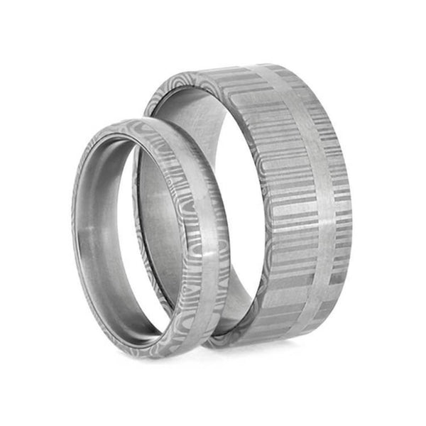 Damascus Steel Matte Comfort-Fit Stainless Steel Sleeve Couples Wedding Band Set