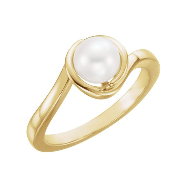 White Freshwater Cultured Pearl Bypass Ring, 14k Yellow Gold (6.5-7mm)