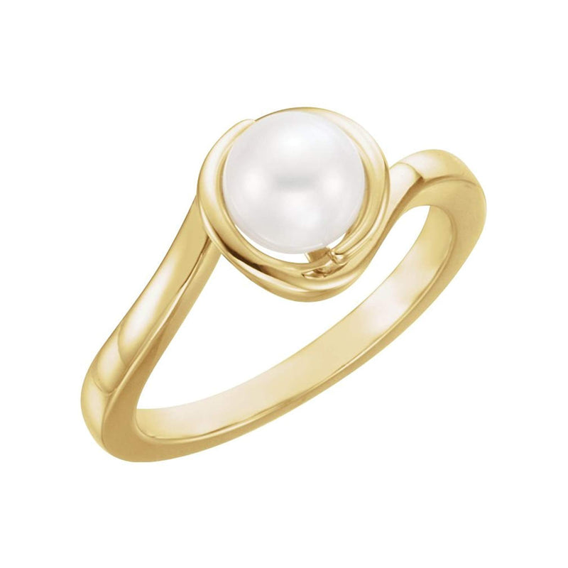 White Freshwater Cultured Pearl Bypass Ring, 14k Yellow Gold (6.5-7mm)