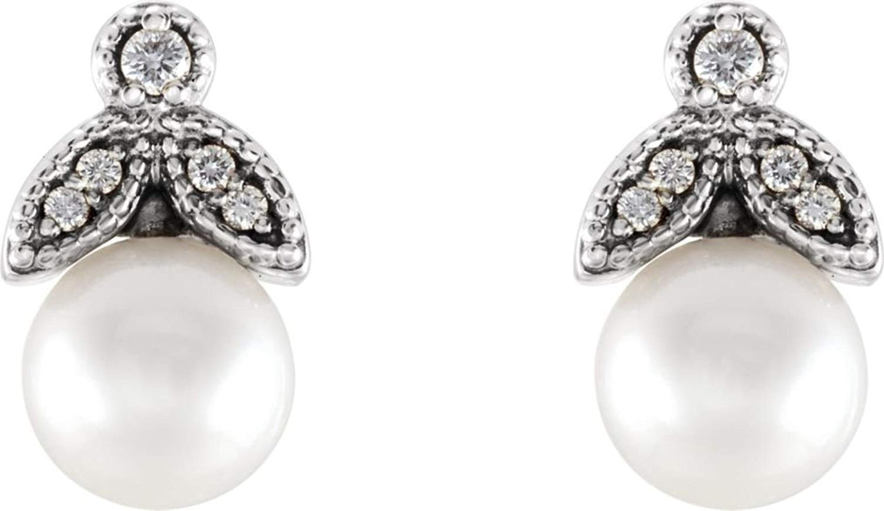 White Freshwater Cultured Pearl and Diamond Earrings, Platinum (6-6.5MM) (.07 Ctw, GH Color, SI2-SI3 Clarity)