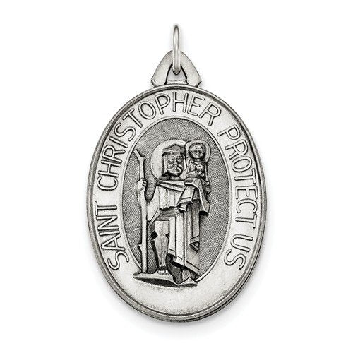 Sterling Silver Antiqued Satin St. Christopher Medal