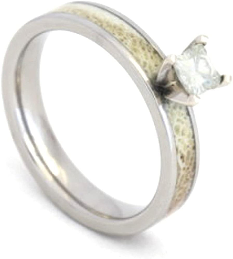 The Men's Jewelry Store (for HER) Princess Diamond, Deer Antler Engagement Ring, Deer Antler Titanium Wedding Band, Bridal Set