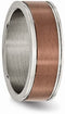 Brushed Grey Titanium, Brown IP Grooved Edge 8mm Band, Size 12