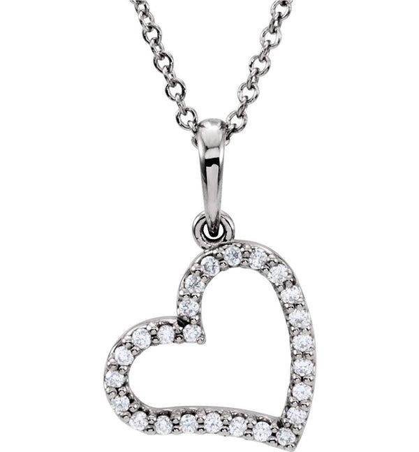 25-Stone Diamond Silhouette Heart 14k White Gold Pendant Necklace, 16" (1/8 Cttw)