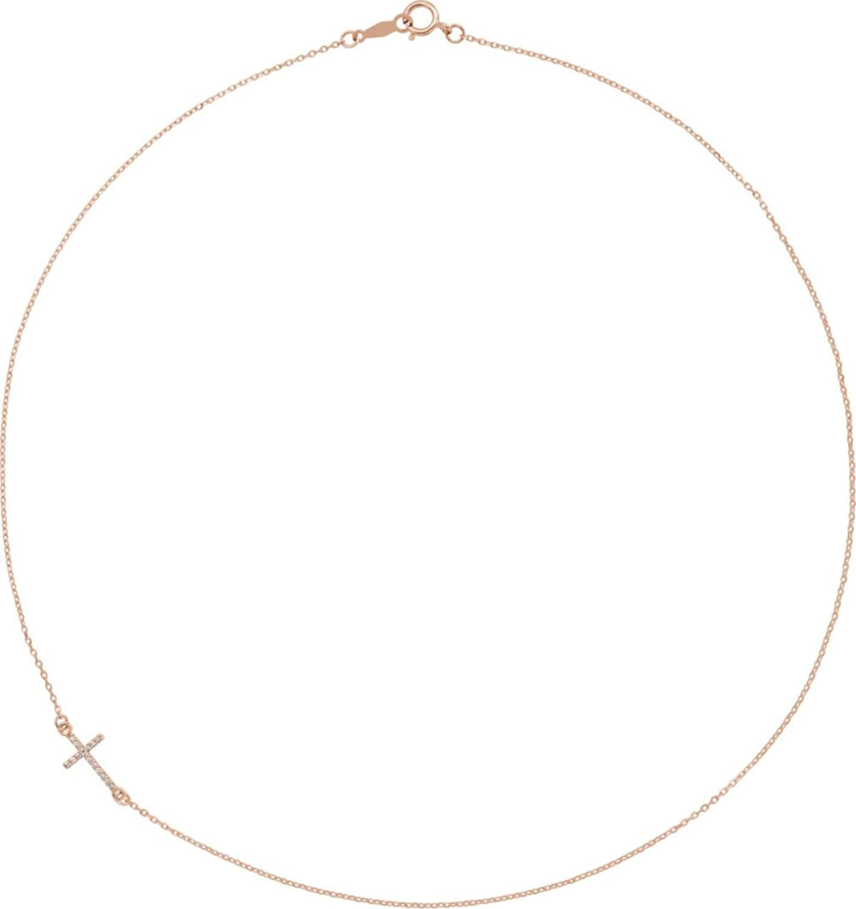 Diamond Off-Center Sideways Cross 14k Rose Gold Necklace,16" (.05 Ctw, G-H Color, I1 Clarity)