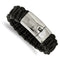 Men's Polished Stainless Steel Rounded Braided Black Leather Bracelet, 8.5 "