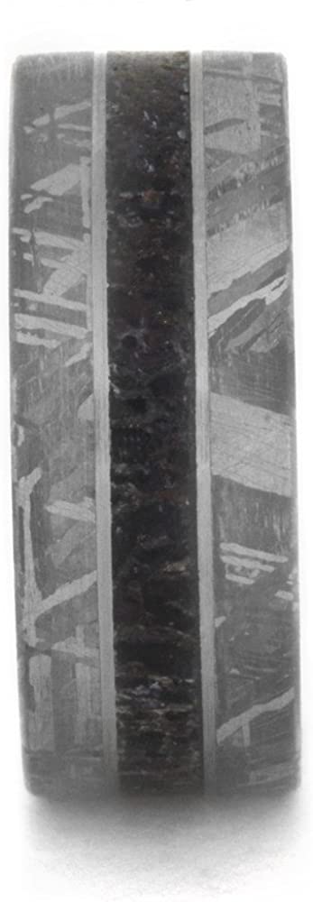 Dinosaur Bone, Gibeon Meteorite, Honduran Rosewood Burl 10mm Comfort-Fit Titanium Band, Size 12