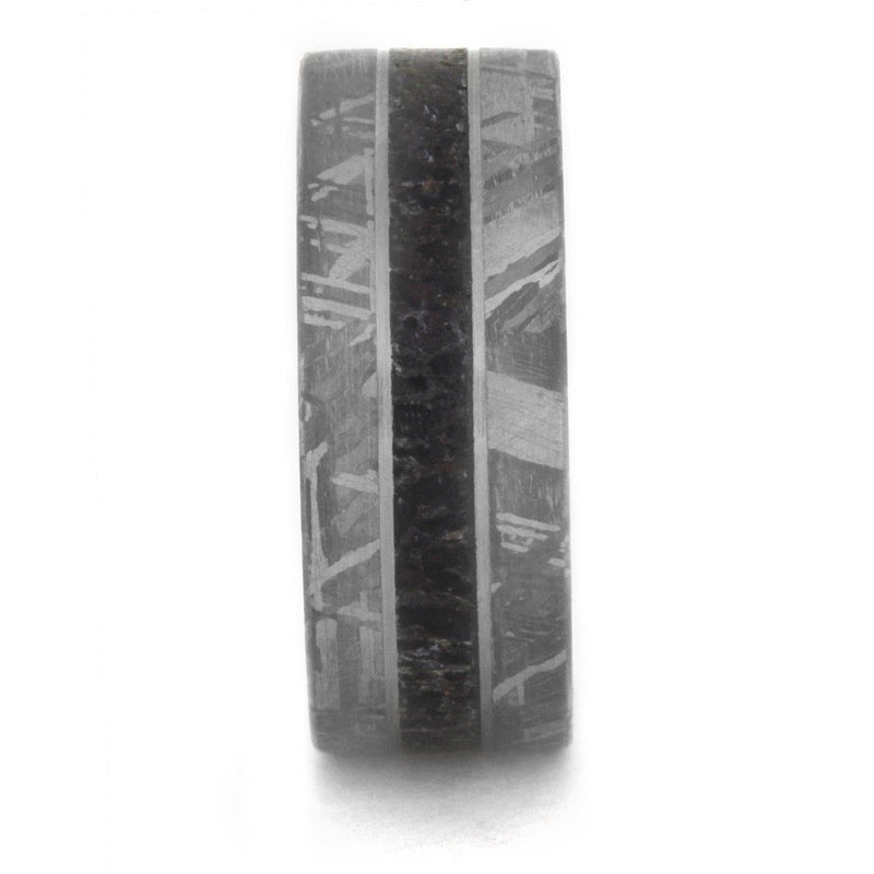 Dinosaur Bone, Gibeon Meteorite, Honduran Rosewood Burl 10mm Comfort-Fit Titanium Band