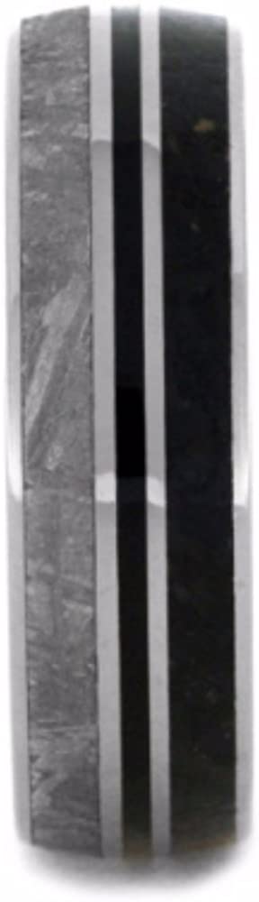 Dinosaur Bone, Gibeon Meteorite, Black Stripe 7mm Comfort-Fit Titanium Wedding Band, Size 15.25