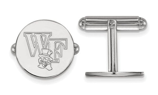 Rhodium-Plated Sterling Silver Wake Forest University Round Cuff Links,15MM