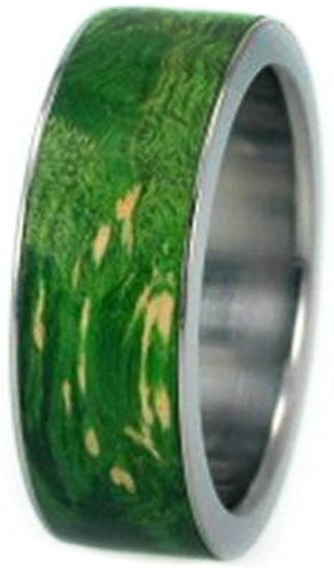 Interchangeable Wood Ring with Peridot Burl Wood Inlay 8 mm Comfort Fit Titanium Band, Size 16