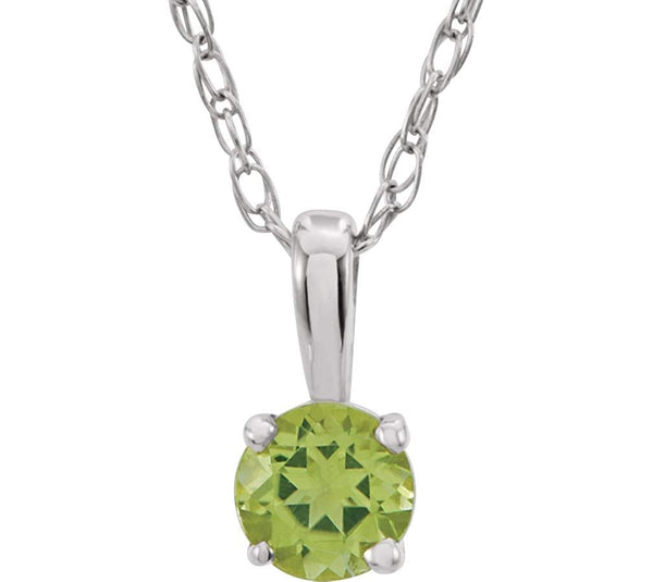 Children's Imitation Peridot 'August' Birthstone 14k White Gold Pendant Necklace, 14"