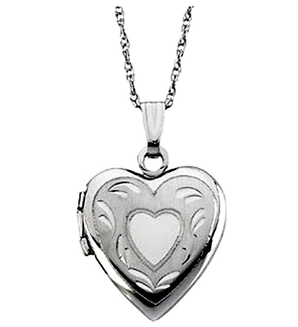 14k White Gold Heart Locket Necklace, 18"