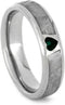 Created Emerald, Gibeon Meteorite 14k White Gold Ring and Green Box Elder Burl Wood Titanium Band, Couples Ring Set, M10.5-F9.5