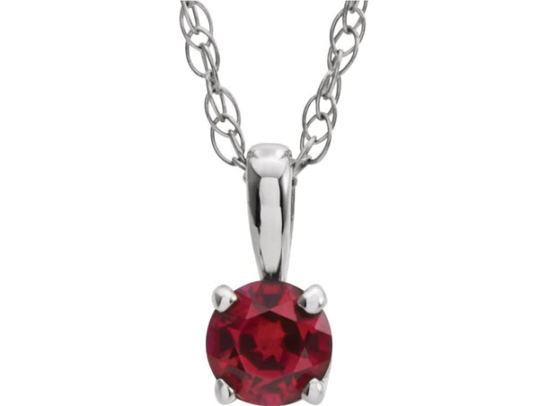Children's Chatham Created Ruby 'July' Birthstone 14k White Gold Pendant Necklace, 14"