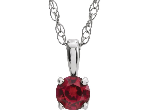 Children's Imitation Ruby 'July' Birthstone 14k White Gold Pendant Necklace, 14"