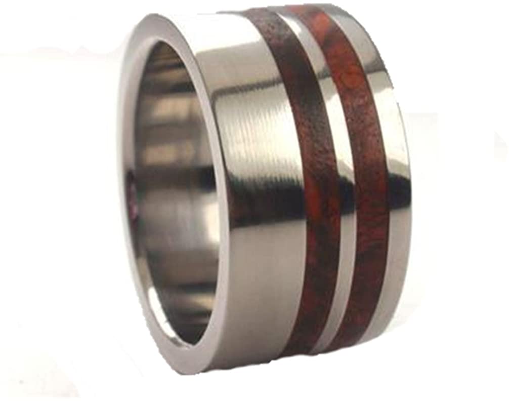 Amboyna Burl Wood 10mm Comfort Fit Titanium Wedding Band, Size 8.25