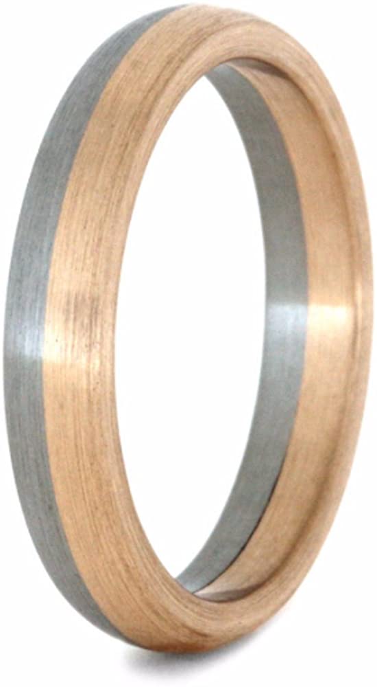 14k Rose Gold and Brushed Titanium 4mm Comfort-Fit Band, Size 7.75