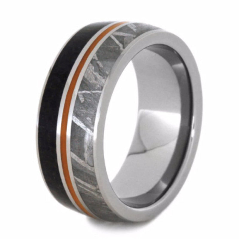 Dinosaur Bone, Gibeon Meteorite, Orange Stripe 9mm Comfort-Fit Titanium Wedding Band