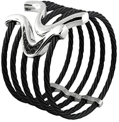 Black Titanium Memory Cable, Argentium Sterling Silver .51 Ctw Black Spinel 43mm Flex Cuff Bracelet, 6"