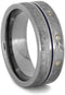 3-Stone Diamond Gibeon Meteorite, Blue Pinstripe 7.5mm Comfort-Fit Titanium Wedding Band, Size 13.75