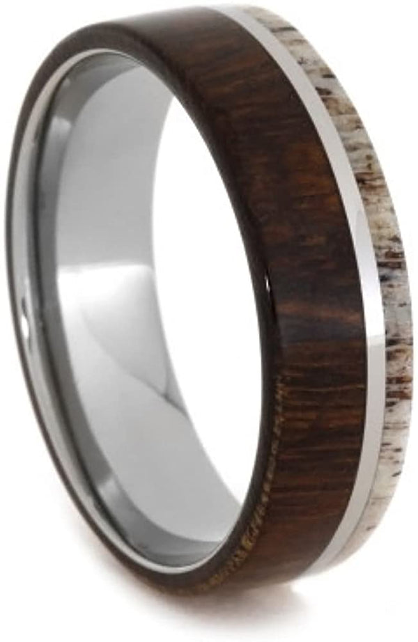 The Men's Jewelry Store (Unisex Jewelry) Deer Antler, Ironwood 8mm Comfort-Fit Titanium Band, Size 5.25