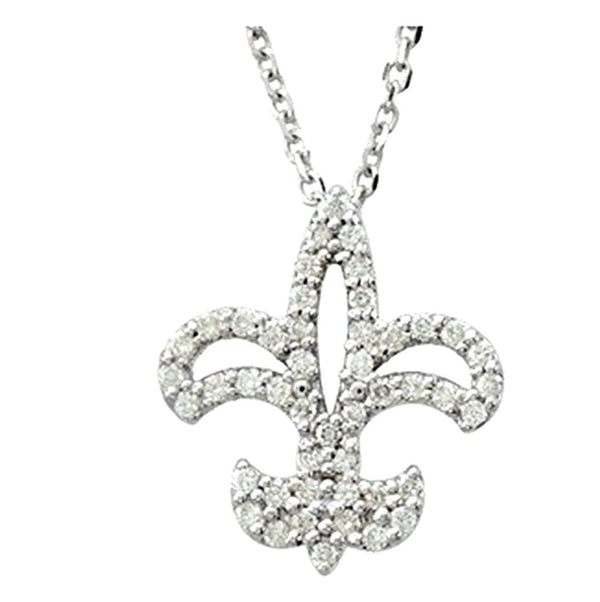 Diamond Fleur-De-Lis 14k White Gold Pendant Necklace, 16" (1/4 Cttw)