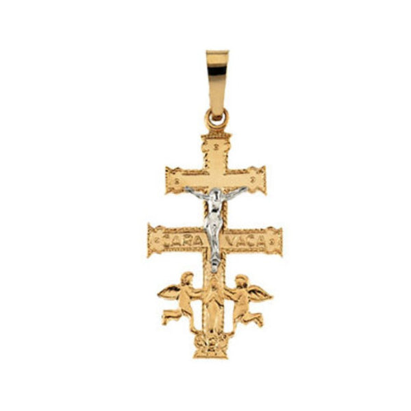 Two-Tone Cara Vaca Crucifix 14k Yellow and White Gold Pendant (30X18MM)