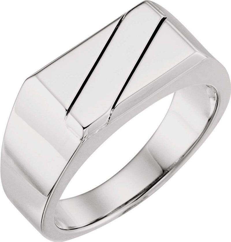 Men's Rectangle Semi-Polished 14k White Gold Ring, Size 10