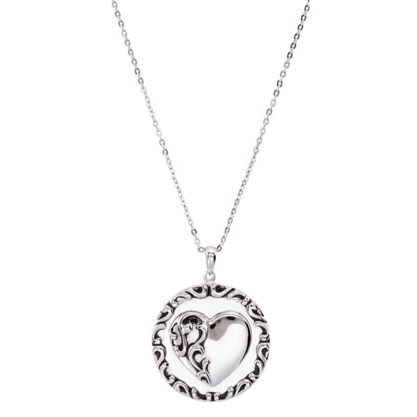 Rhodium Plate Sterling Silver Round Heart 'Mother's Prayer' Necklace, 18"