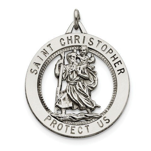 Sterling Silver Saint Christopher Medal Pendant (40X33MM)