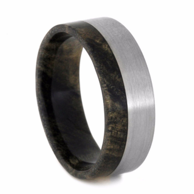 Buckeye Burl 8mm Comfort-Fit Brushed Titanium Wedding Band