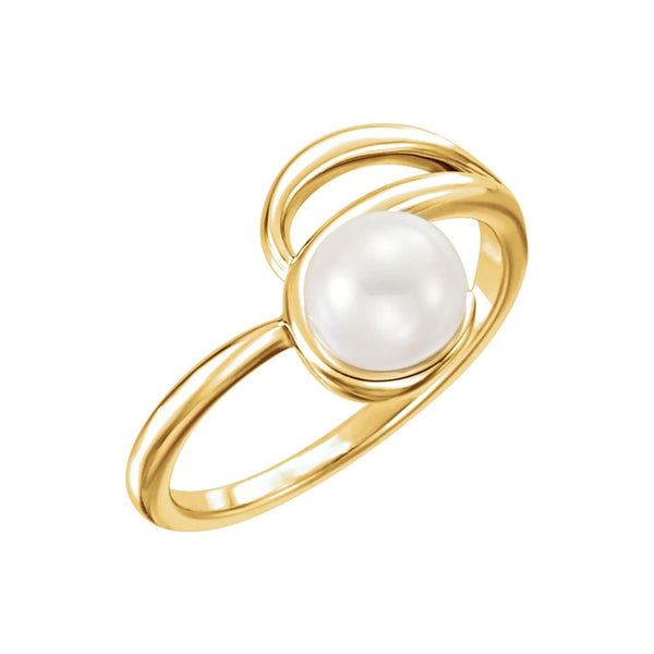 White Freshwater Cultured Pearl Bypass Ring, 14k Yellow Gold (6.5-7.00mm) Size 7